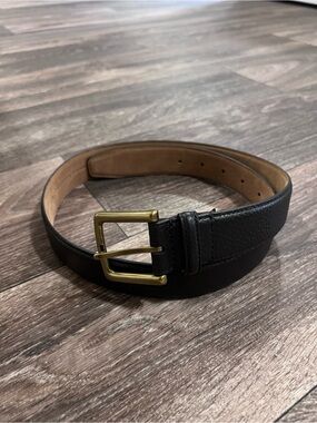 COLE HAAN Classic Black Genuine Leather Men's Belt with Brass Buckle size 32/80